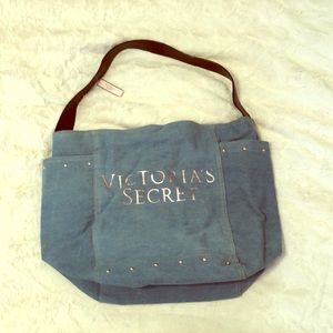 Victoria's Secret Logo Denim Shoulder Tote Bag